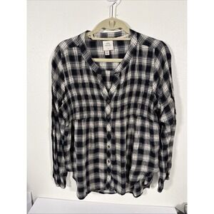 Knox‎ Rose L/S Boho Button Up Smocked Top Women's Black Check N1